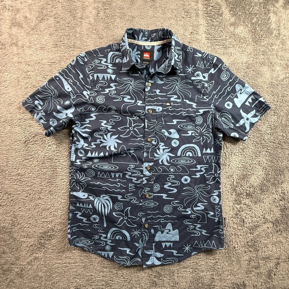 Quiksilver Other - Quiksilver Men's S Blue Tropical Print Button Up Short Sleeve Shirt Surf Beach